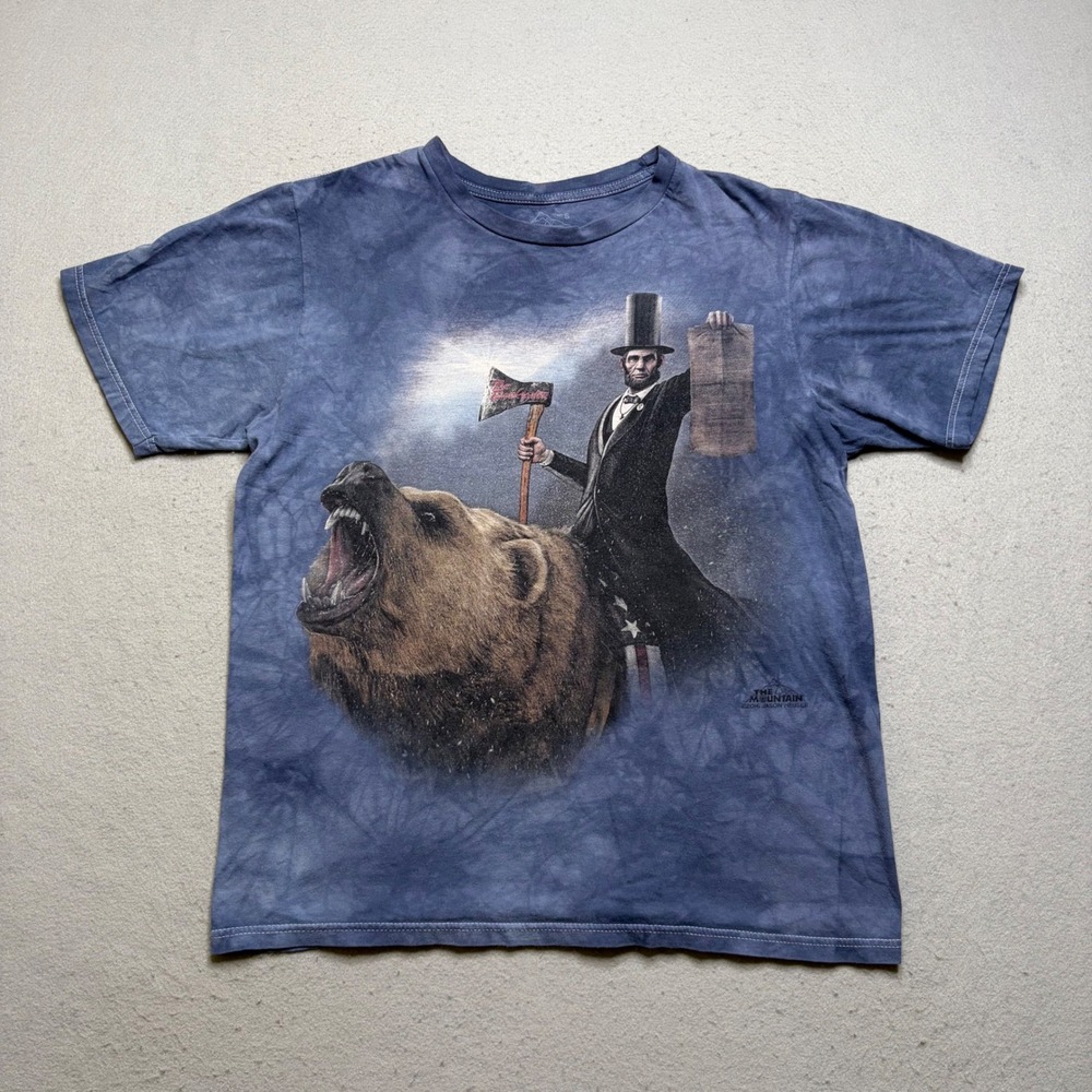 The Mountain‎ T-Shirt Mens Small Abraham Lincoln Riding Bear Graphic Tee EQ17
